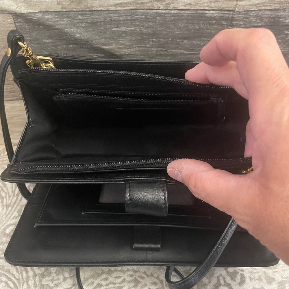 Etienne Aigner Black Leather Crossbody Bag Wallet Organizer Clutch Vintage Style - Picture 5 of 7